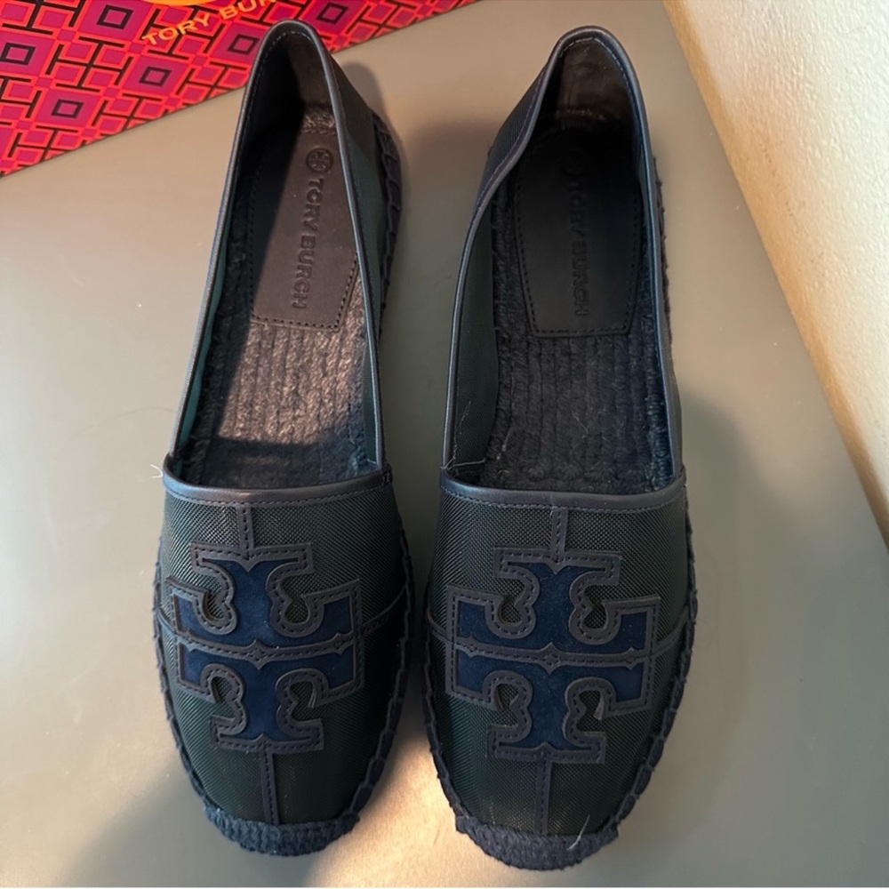 TORY BURCH INES Perfect Navy Espadrille Loafers Size 8